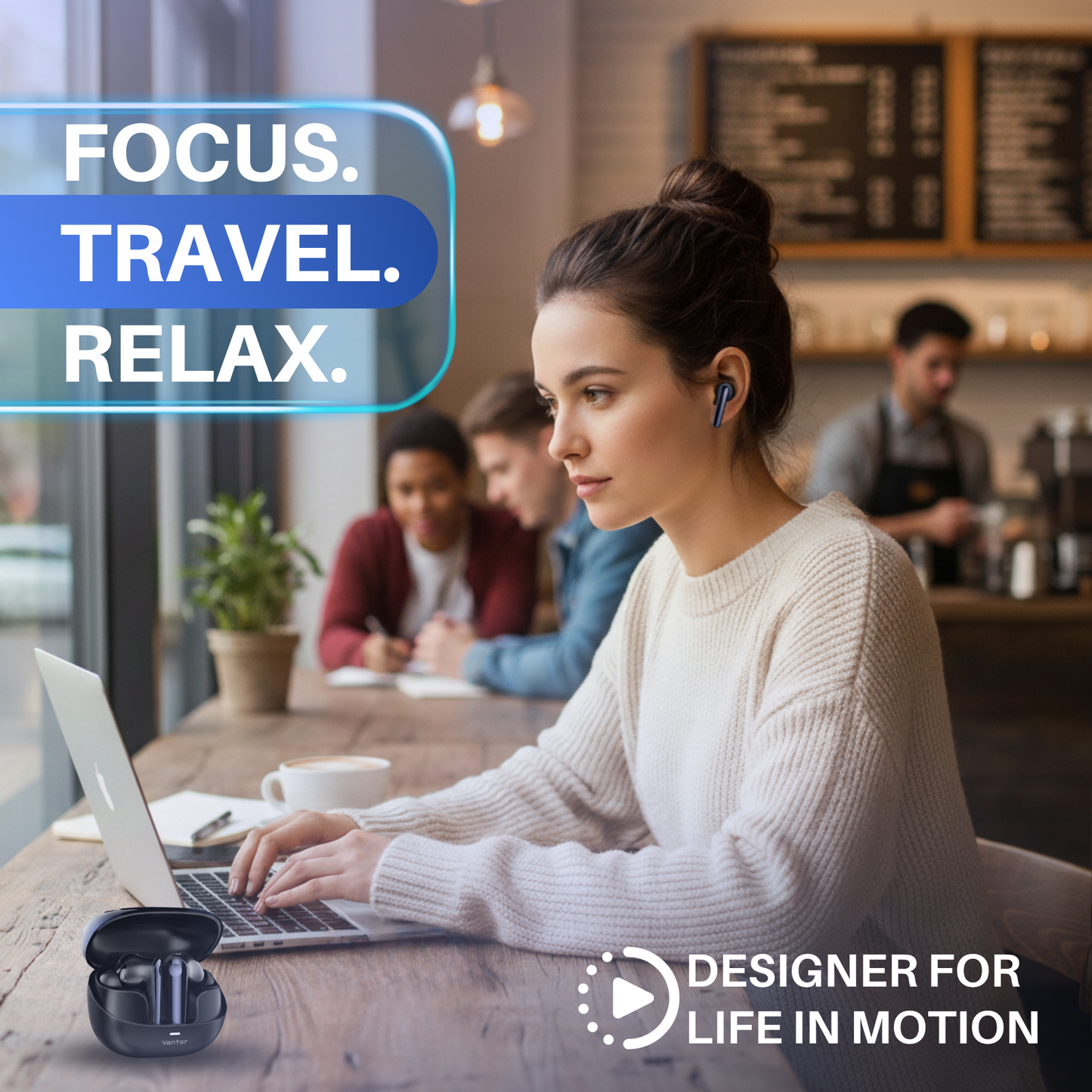 VANTOR SPHEREX Wireless Earbuds with ANC & ENC, 13mm Drivers, Bluetooth 5.3, 30H Playtime, Fast USB-C Charging, Transparency Mode, IPX4 Water Resistant, Deep Bass in-Ear Headphones with Mic – Black