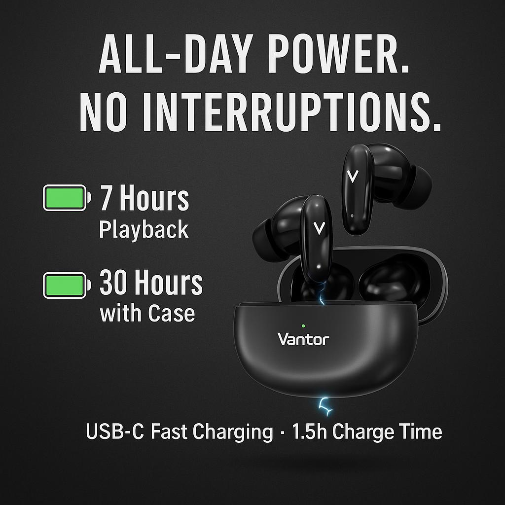 VANTOR StealthBuds – Metal Wireless Earbuds, Bluetooth 6.0 In-Ear Headphones with ENC Noise Cancelling Mic, Deep Bass, 30H Playtime, Touch Controls, Secure Fit Earphones for Android & iPhone
