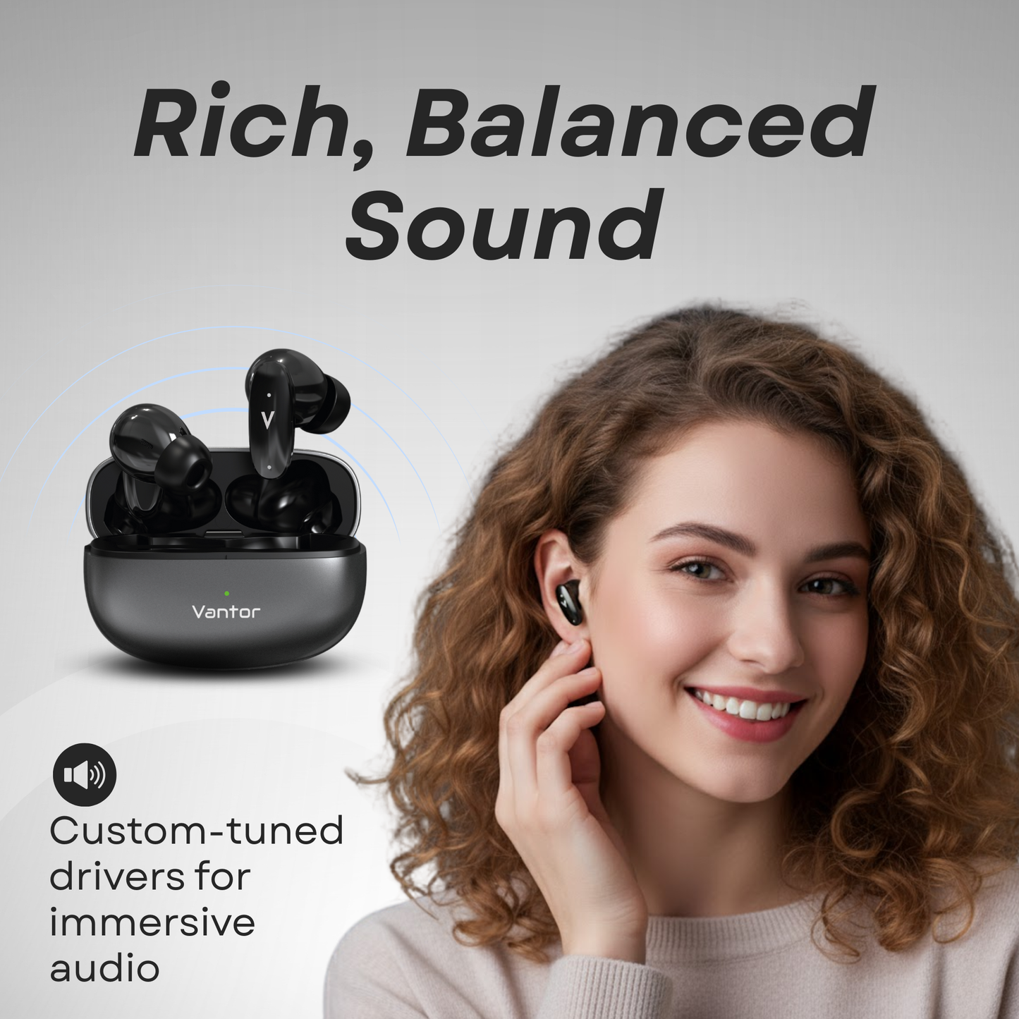 VANTOR StealthBuds – Metal Wireless Earbuds, Bluetooth 6.0 In-Ear Headphones with ENC Noise Cancelling Mic, Deep Bass, 30H Playtime, Touch Controls, Secure Fit Earphones for Android & iPhone