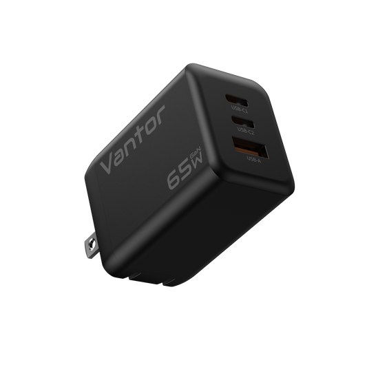 VANTOR 65W GaN Fast Charger 3-Port USB-C & USB-A – PPS PD Charger for MacBook, iPhone 15, Samsung, iPad, Switch – Compact Wall Adapter with Premium USB-C Cable, Multi-Device Charging